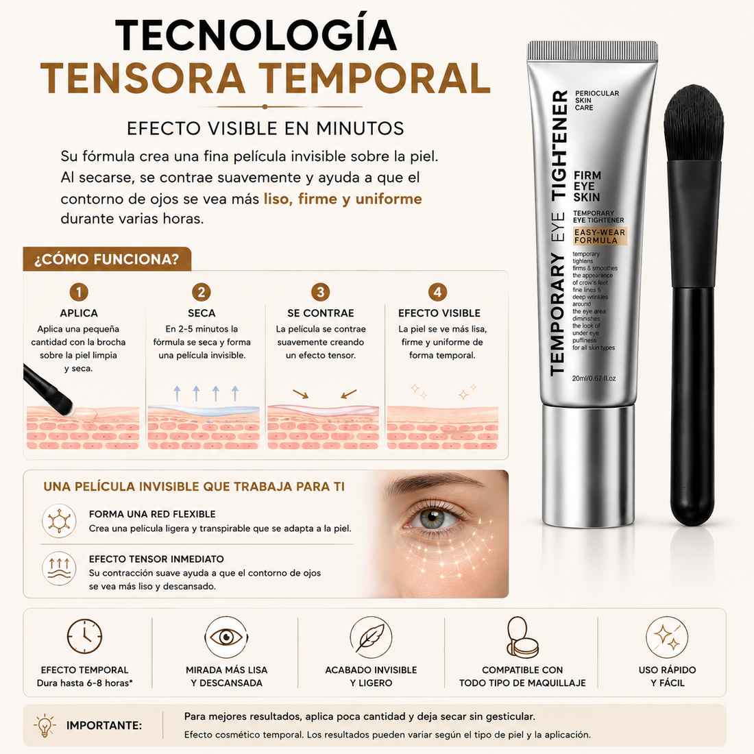 Efecto tensor visible, sin complicarte la rutina